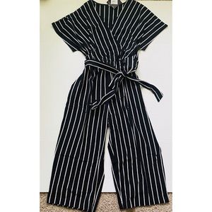 NWT Ava & Viv Jumpsuit Black White Stripe V-neck